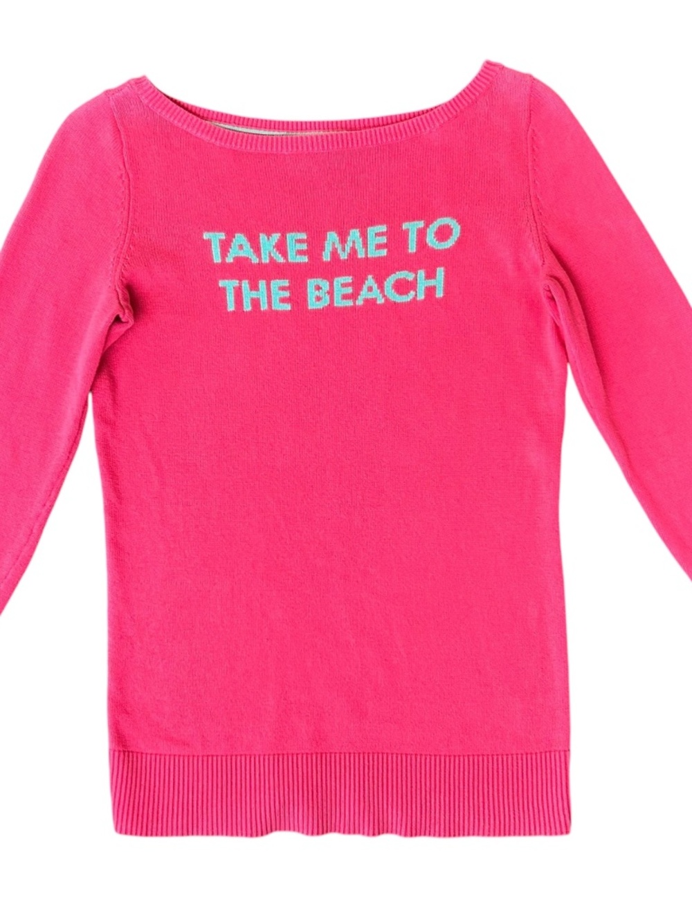 Lilly Pulitzer Pink Boat Neck Take Me To The Beach Knit Sweater Small Preppy